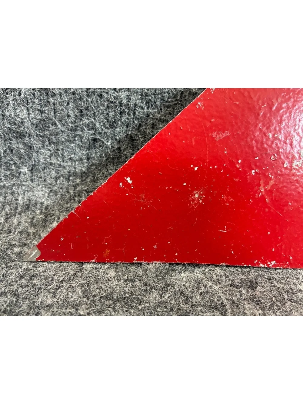Vintage Military Red Metal Triangular Warning Signs with Bomb Symbol - Set of 2